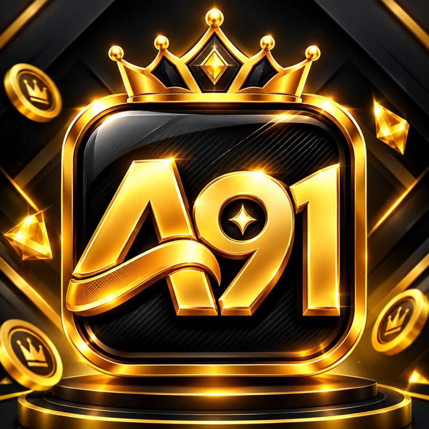 A91 Game premium golden logo with a stylish black background, luxury gaming design, and high-quality 3D gold effects